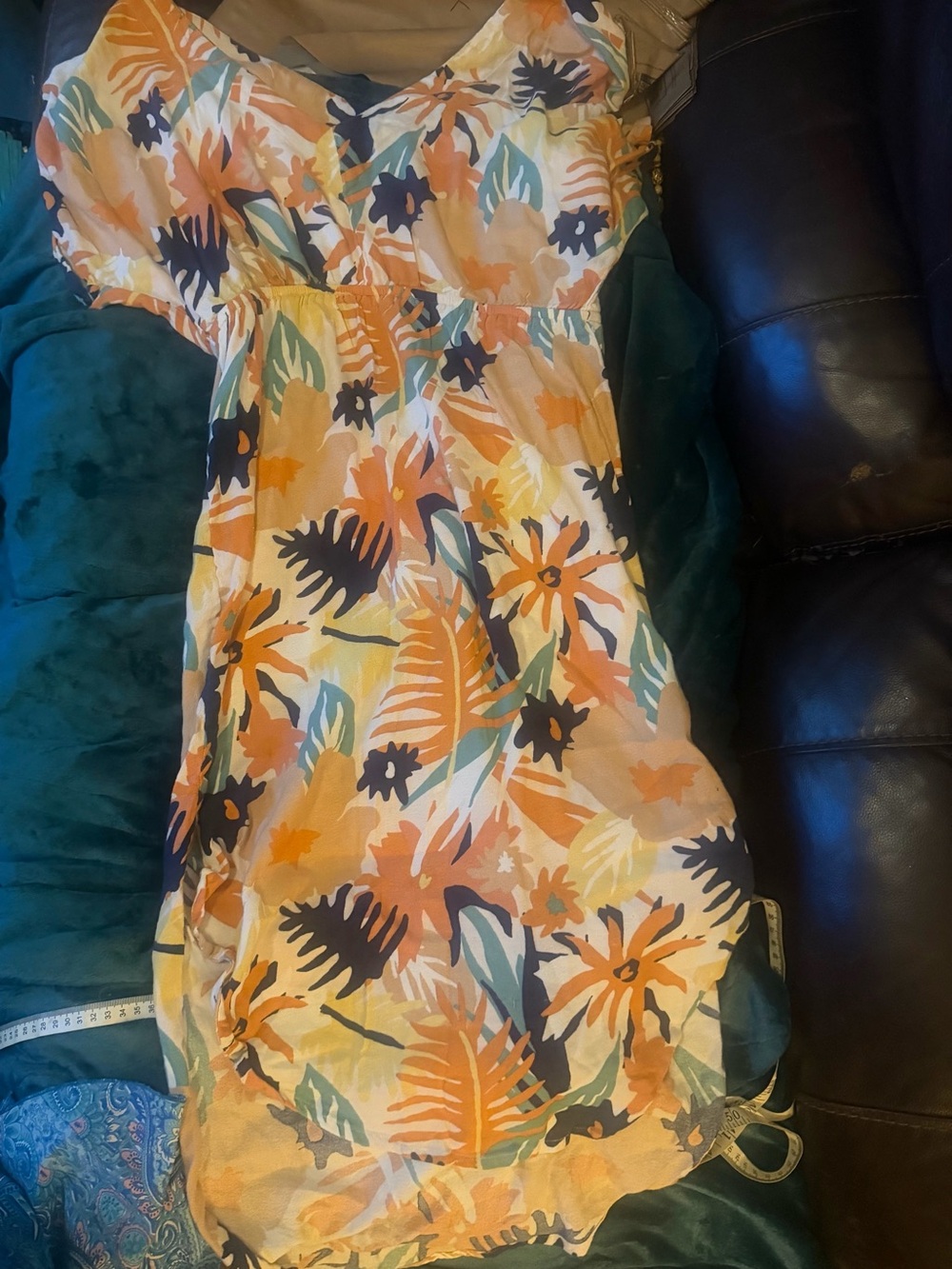 Roxy Orange Navy Cream Floral Midi Dress